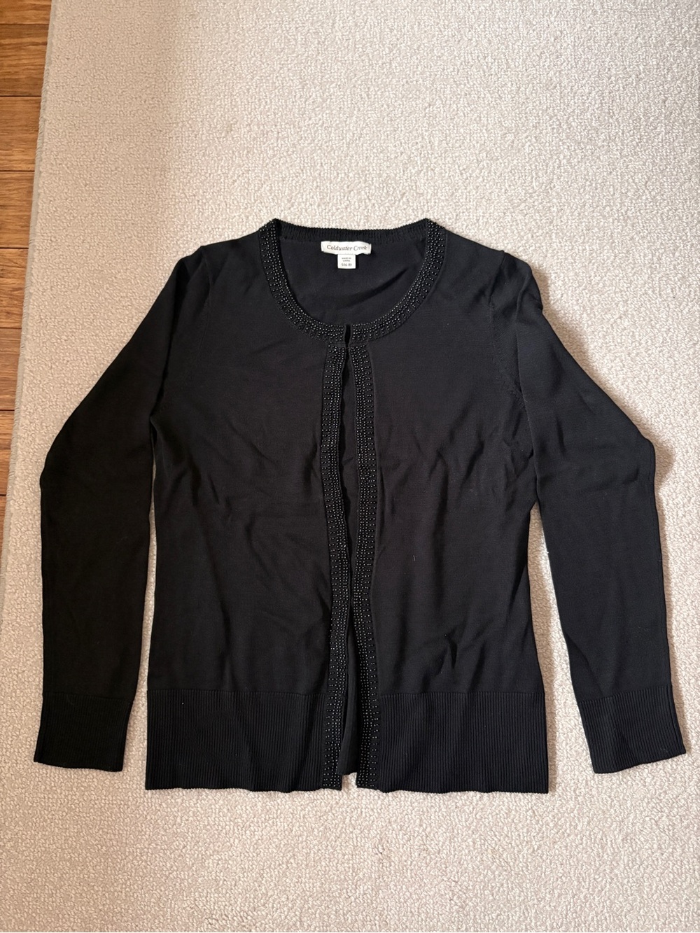 Coldwater Creek Black Beaded-Trim Lightweight Cardigan